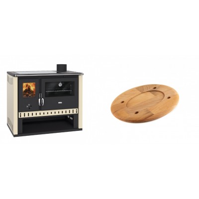 Set Küchenofen / Küchenhexe Prity GT, mit Glaskeramik-Kochfeld, Leistung 15 kW + Holz untersetzer für ovale platte Solagio HSOISK1728, 17x28cm - Kaminofen - Holzofen mit Backfach