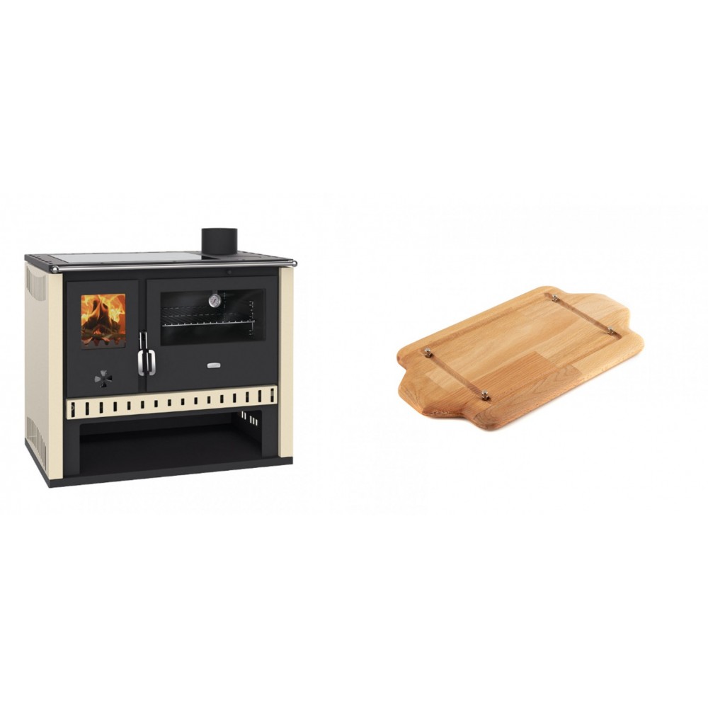 Set Küchenofen / Küchenhexe Prity GT, mit Glaskeramik-Kochfeld, Leistung 15 kW + Holz untersetzer für mini-gusseisenplatte Solagio HSDDHP1522 | Kaminofen - Holzofen mit Backfach | Kaminofen |