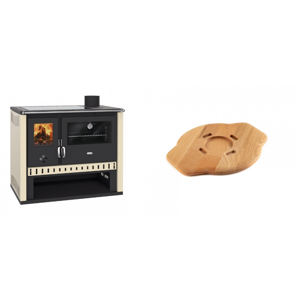 Set Küchenofen / Küchenhexe Prity GT, mit Glaskeramik-Kochfeld, Leistung 15 kW + Holz untersetzer für gusseisenplatte Solagio HSYSAK20