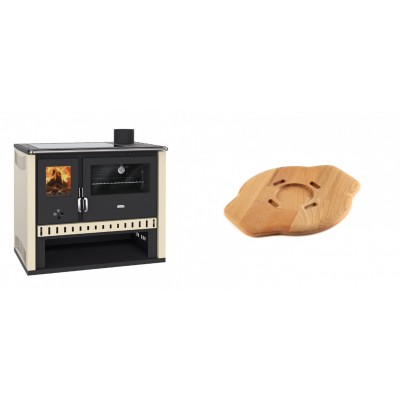 Set Küchenofen / Küchenhexe Prity GT, mit Glaskeramik-Kochfeld, Leistung 15 kW + Holz untersetzer für gusseisenplatte Solagio HSYSAK20 - Kaminofen - Holzofen mit Backfach