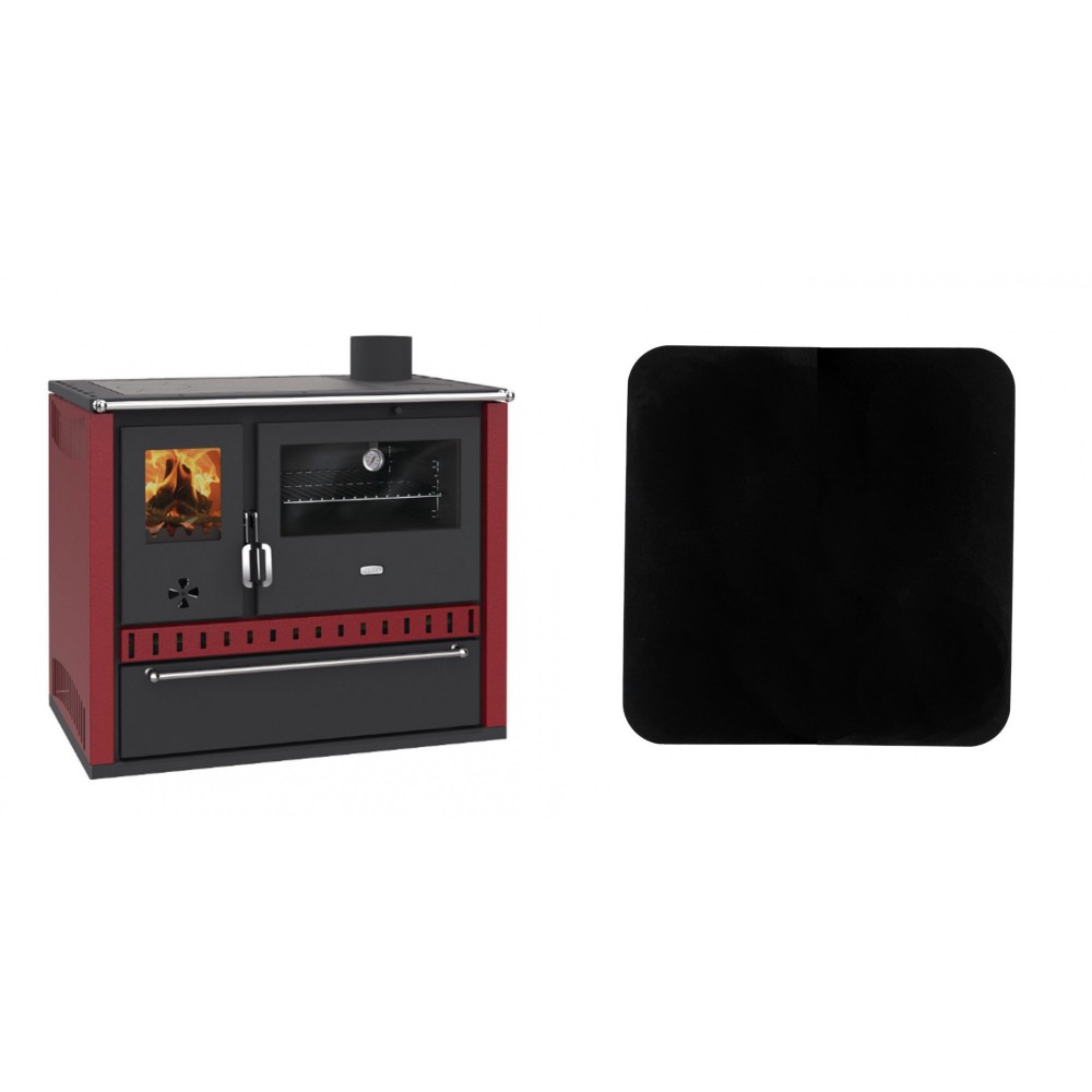 Set Küchenofen / Küchenhexe Prity GT Rot, mit Schublade, Leistung 15 kW + Funkenschutzplatte Stahl 2mm, Größe 98x98cm | Kaminofen - Holzofen mit Backfach | Prity |