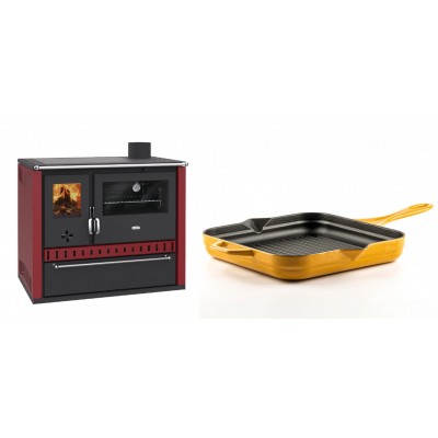 Set Küchenofen / Küchenhexe Prity GT Rot, mit Schublade, Leistung 15 kW + Emaillierte grillpfanne Gusseisen Solagio, Dijon, 28х28cm - Kaminofen - Holzofen mit Backfach
