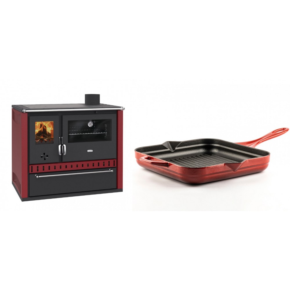 Set Küchenofen / Küchenhexe Prity GT Rot, mit Schublade, Leistung 15 kW + Emaillierte grillpfanne Gusseisen Solagio, Rubin, 28x28cm