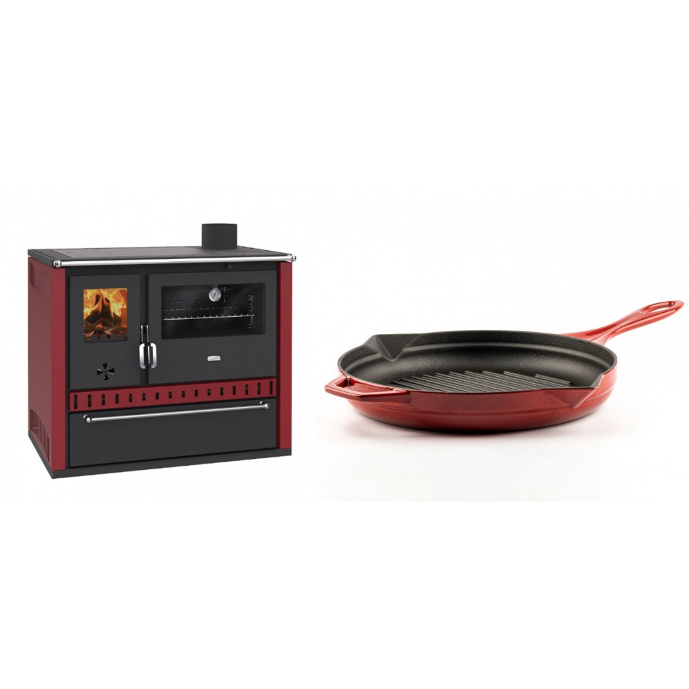 Set Küchenofen / Küchenhexe Prity GT Rot, mit Schublade, Leistung 15 kW + Emaillierte grillpfanne Gusseisen Solagio, Rubin, Ф28cm