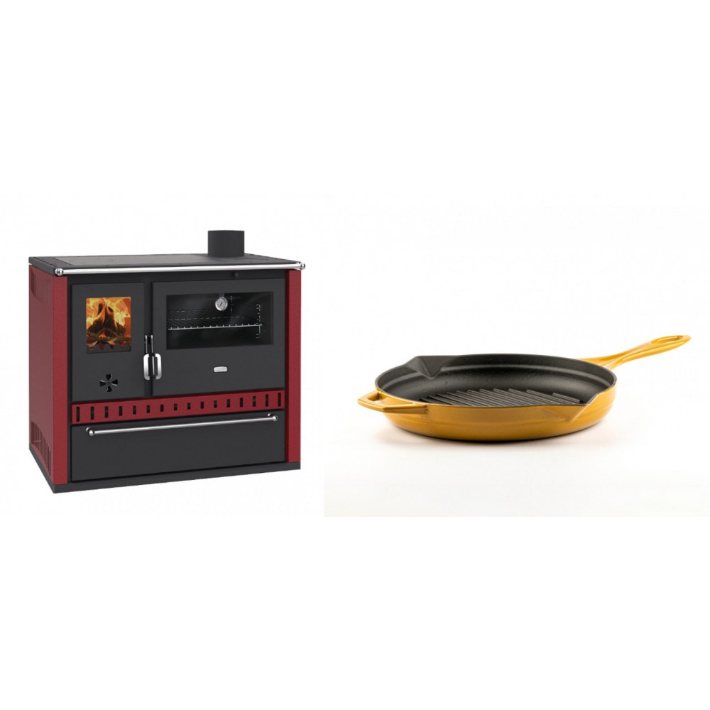 Set Küchenofen / Küchenhexe Prity GT Rot, mit Schublade, Leistung 15 kW + Emaillierte grillpfanne Gusseisen Solagio, Dijon, Ф24cm