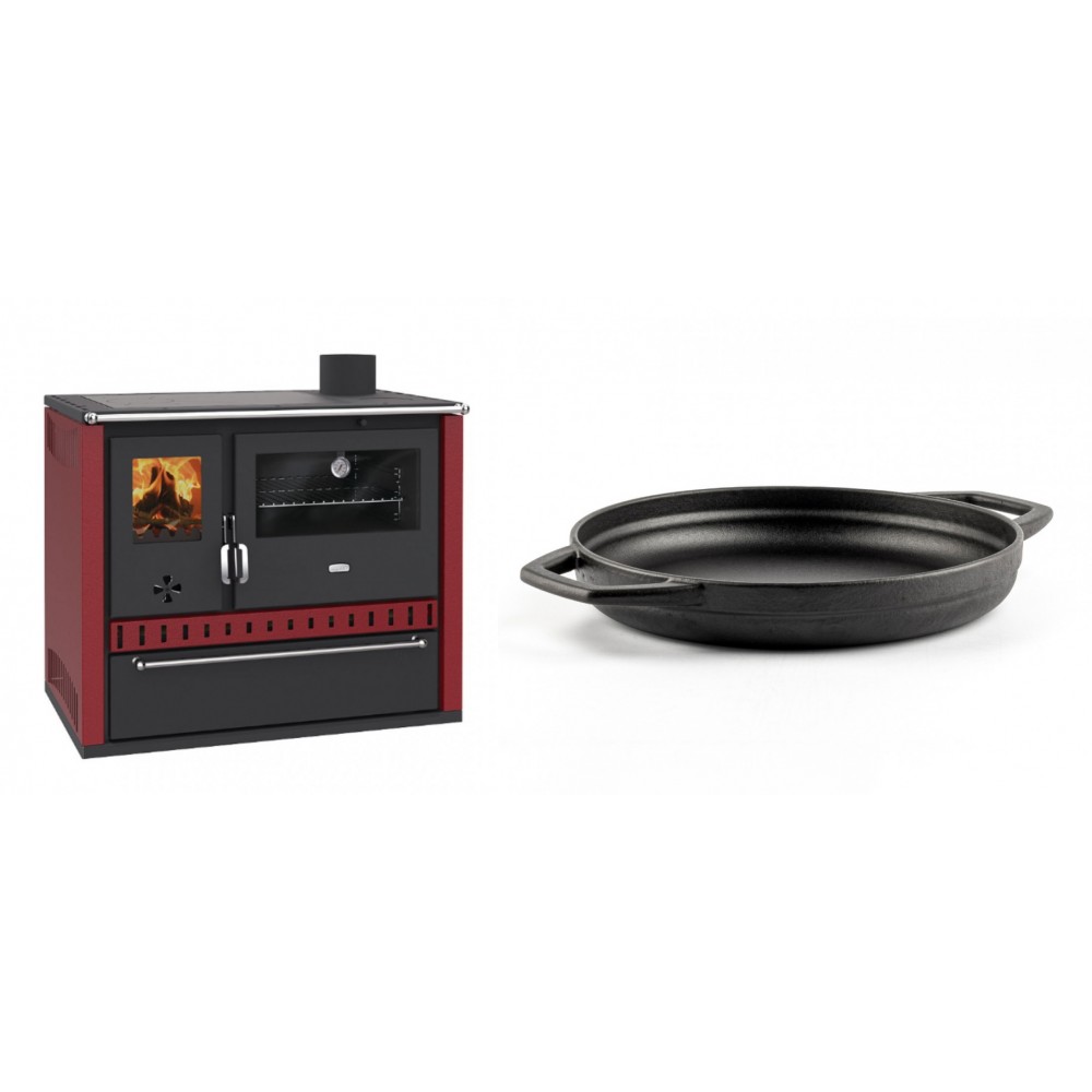 Set Küchenofen / Küchenhexe Prity GT Rot, mit Schublade, Leistung 15 kW + Emaillierte gusseisenpfanne mit zwei Griffen Solagio, Black Onyx, Ф22cm