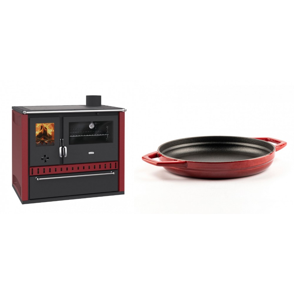 Set Küchenofen / Küchenhexe Prity GT Rot, mit Schublade, Leistung 15 kW + Emaillierte gusseisenpfanne mit zwei Griffen Solagio, Rubin, Ф22cm
