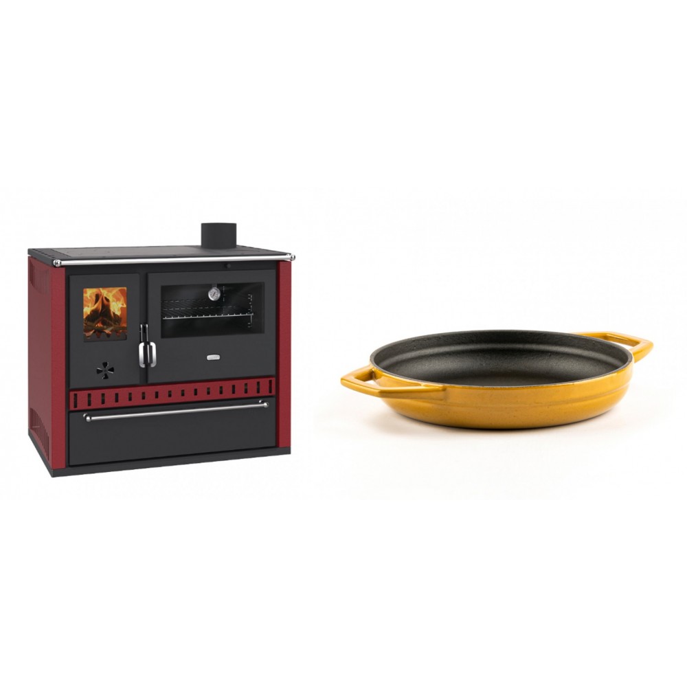 Set Küchenofen / Küchenhexe Prity GT Rot, mit Schublade, Leistung 15 kW + Emaillierte gusseisenpfanne mit zwei Griffen Solagio, Dijon, Ф19cm