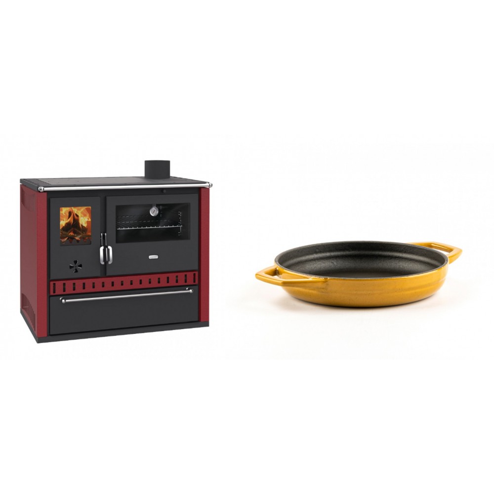 Set Küchenofen / Küchenhexe Prity GT Rot, mit Schublade, Leistung 15 kW + Emaillierte gusseisenpfanne mit zwei Griffen Solagio, Dijon, Ф16cm