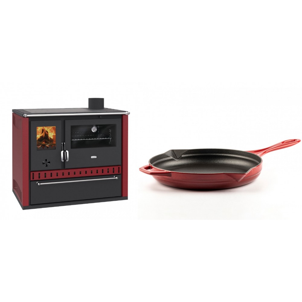 Set Küchenofen / Küchenhexe Prity GT Rot, mit Schublade, Leistung 15 kW + Emaillierte Gusseisenpfanne Solagio, Rubin, Ф28cm