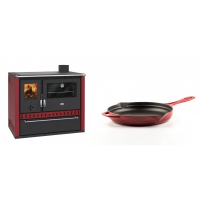 Set Küchenofen / Küchenhexe Prity GT Rot, mit Schublade, Leistung 15 kW + Emaillierte Gusseisenpfanne Solagio, Rubin, Ф24cm - Kaminofen - Holzofen mit Backfach