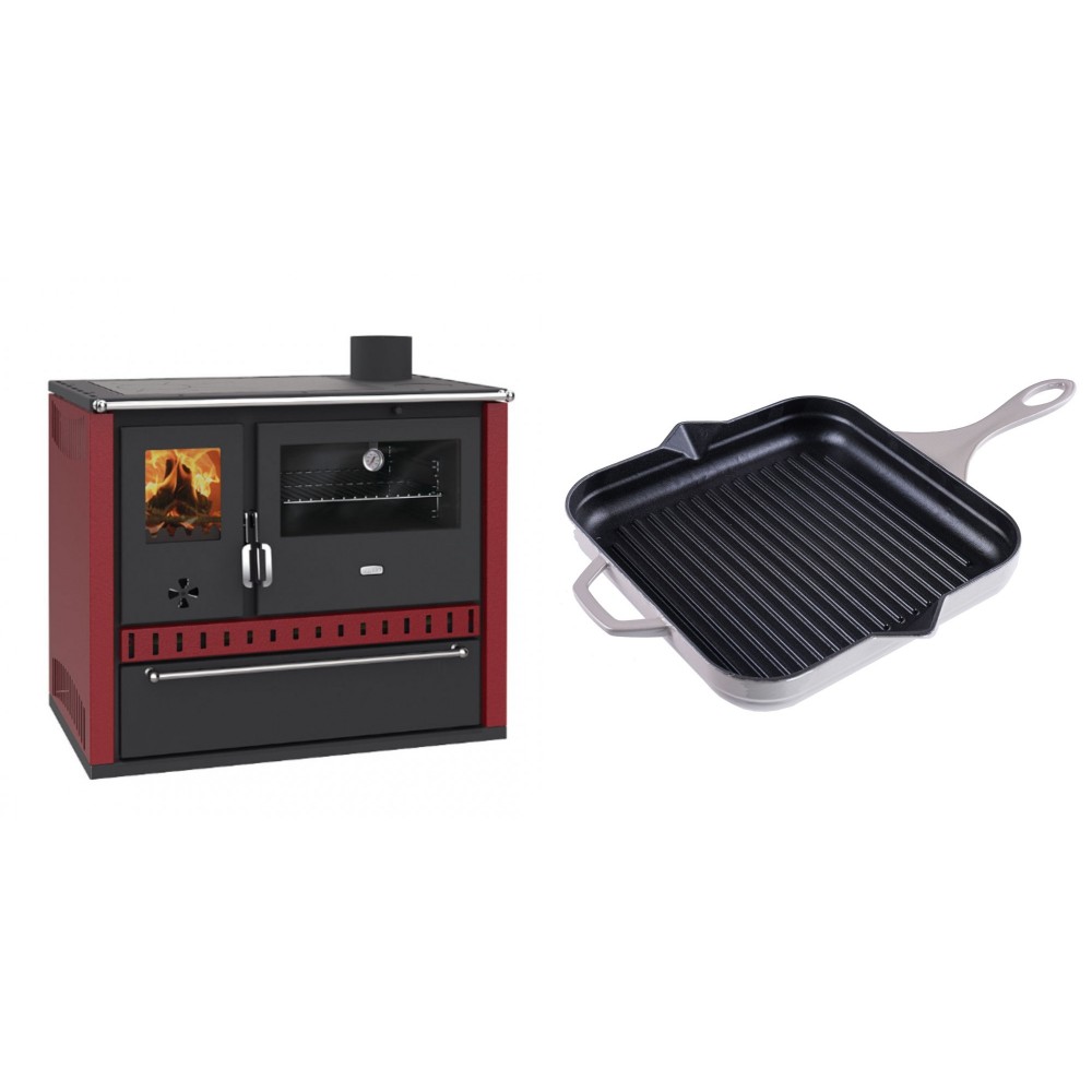 Set Küchenofen / Küchenhexe Prity GT Rot, mit Schublade, Leistung 15 kW + Emaillierte grillpfanne Gusseisen Solagio, Ivory, 28x28cm