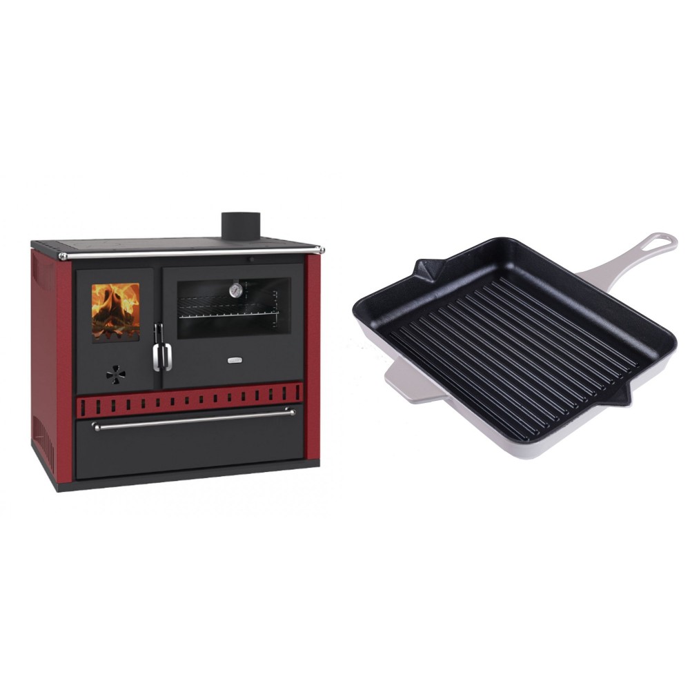 Set Küchenofen / Küchenhexe Prity GT Rot, mit Schublade, Leistung 15 kW + Emaillierte grillpfanne Gusseisen Solagio, Ivory, 26x32cm