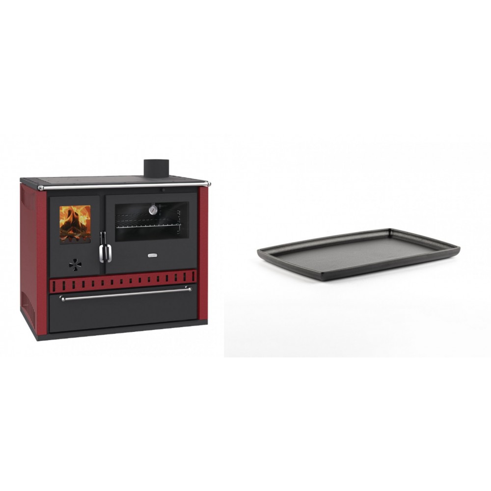 Set Küchenofen / Küchenhexe Prity GT Rot, mit Schublade, Leistung 15 kW + Rechteckige Servierplatte aus Gusseisen Solagio, 21x31cm | Kaminofen - Holzofen mit Backfach | Kaminofen |