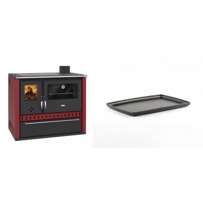 Set Küchenofen / Küchenhexe Prity GT Rot, mit Schublade, Leistung 15 kW + Rechteckige Servierplatte aus Gusseisen Solagio, 21x31cm - Kaminofen - Holzofen mit Backfach