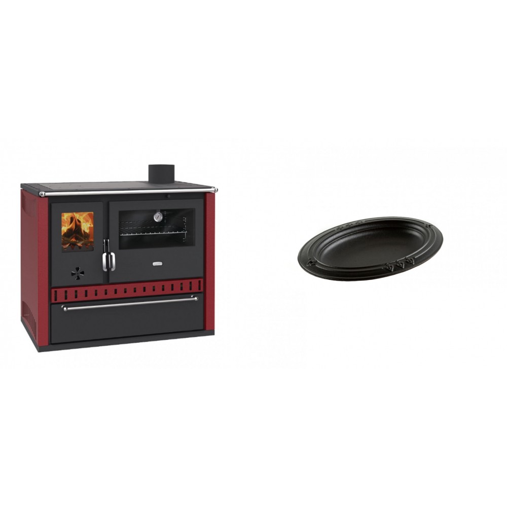 Set Küchenofen / Küchenhexe Prity GT Rot, mit Schublade, Leistung 15 kW + Gusseiserne auflaufform Solagio oval, 17x28cm | Kaminofen - Holzofen mit Backfach | Kaminofen |