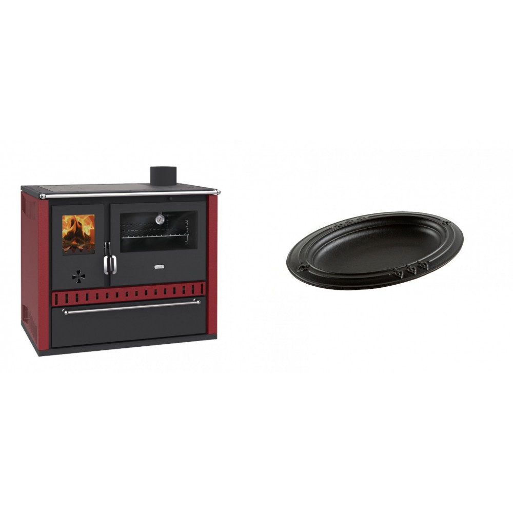 Set Küchenofen / Küchenhexe Prity GT Rot, mit Schublade, Leistung 15 kW + Gusseiserne auflaufform Solagio oval, 25x33cm