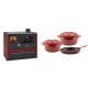 Set Küchenofen / Küchenhexe Prity GT Rot, mit Schublade, Leistung 15 kW + Gusseisen Topf Set aus 3 teilen Solagio, Rubin | Kaminofen - Holzofen mit Backfach | Kaminofen |