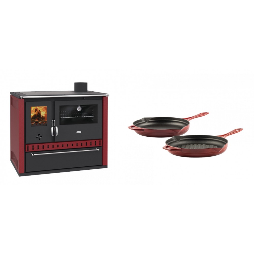 Set Küchenofen / Küchenhexe Prity GT Rot, mit Schublade, Leistung 15 kW + Gusseisen Topf Set aus 2 teilen Solagio, Rubin