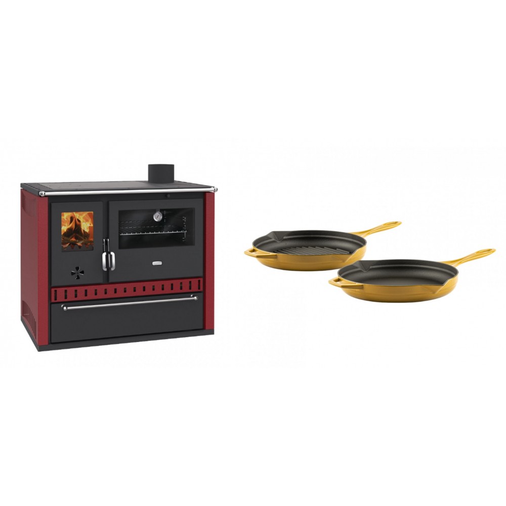 Set Küchenofen / Küchenhexe Prity GT Rot, mit Schublade, Leistung 15 kW + Gusseisen Topf Set aus 2 teilen Solagio, Dijon