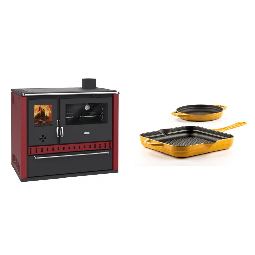 Set Küchenofen / Küchenhexe Prity GT Rot, mit Schublade, Leistung 15 kW + Gusseisen Topf Set aus 2 teilen Solagio, Dijon