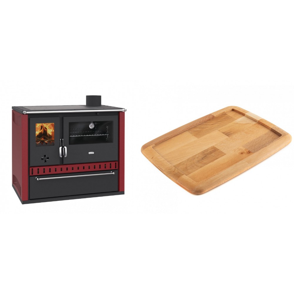 Set Küchenofen / Küchenhexe Prity GT Rot, mit Schublade, Leistung 15 kW + Holz untersetzer für gusseisenplatte Solagio HSST2131 | Kaminofen - Holzofen mit Backfach | Kaminofen |