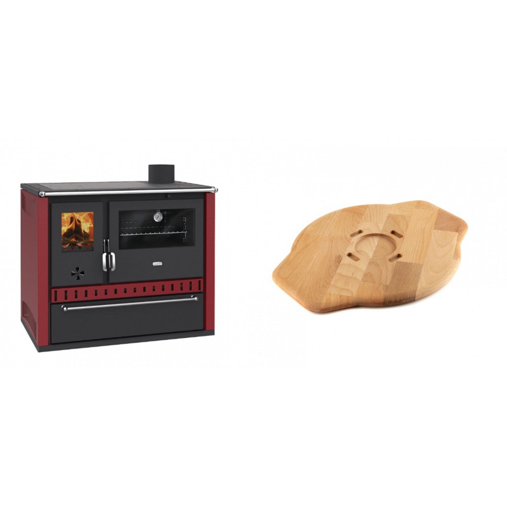 Set Küchenofen / Küchenhexe Prity GT Rot, mit Schublade, Leistung 15 kW + Holz untersetzer für Gusseisenplatte Solagio HSYSAK28