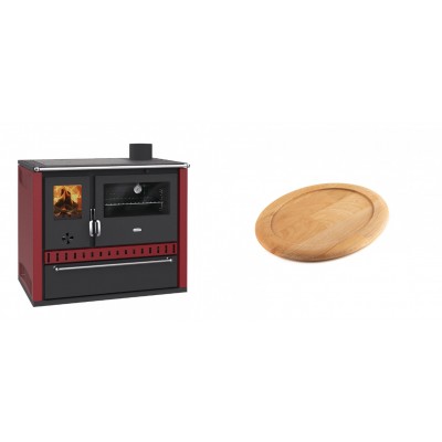 Set Küchenofen / Küchenhexe Prity GT Rot, mit Schublade, Leistung 15 kW + Holz untersetzer für ovale gusseisenpfanne Solagio HSFT1825 - Kaminofen - Holzofen mit Backfach