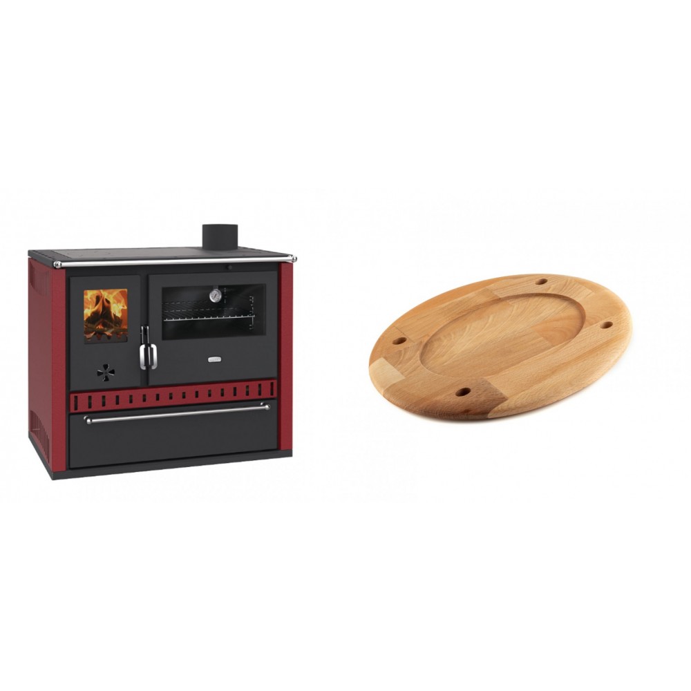 Set Küchenofen / Küchenhexe Prity GT Rot, mit Schublade, Leistung 15 kW + Holz untersetzer für ovale platte Solagio HSOISK2533, 25x33cm | Kaminofen - Holzofen mit Backfach | Kaminofen |