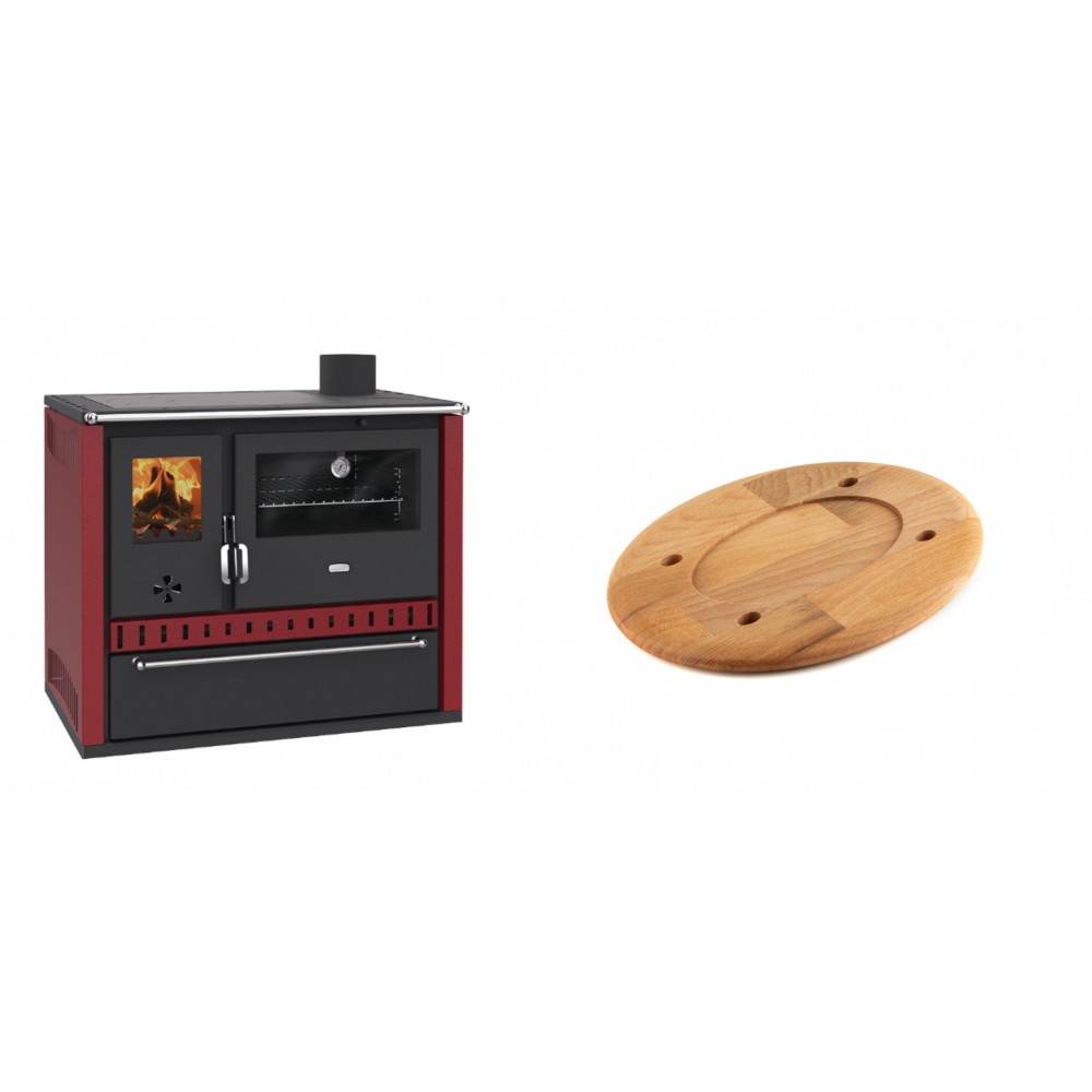 Set Küchenofen / Küchenhexe Prity GT Rot, mit Schublade, Leistung 15 kW + Holz untersetzer für ovale platte Solagio HSOISK1728, 17x28cm