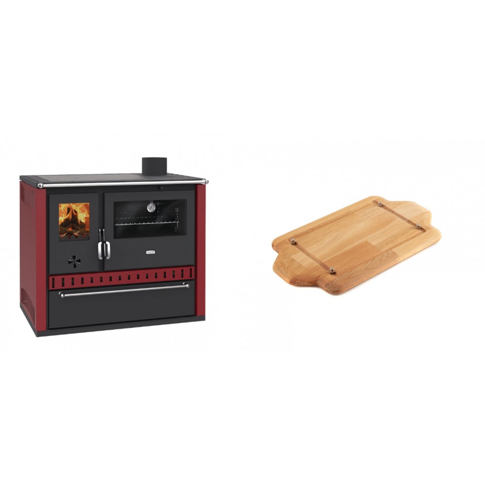 Set Küchenofen / Küchenhexe Prity GT Rot, mit Schublade, Leistung 15 kW + Holz untersetzer für mini-gusseisenplatte Solagio HSDDHP1522 | Kaminofen - Holzofen mit Backfach | Kaminofen |