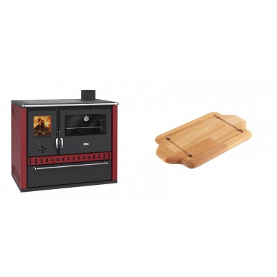 Set Küchenofen / Küchenhexe Prity GT Rot, mit Schublade, Leistung 15 kW + Holz untersetzer für mini-gusseisenplatte Solagio HSDDHP1522 - Kaminofen - Holzofen mit Backfach