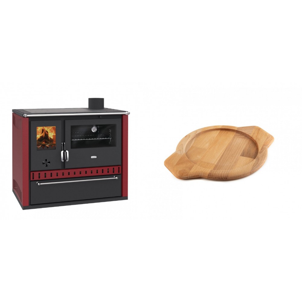 Set Küchenofen / Küchenhexe Prity GT Rot, mit Schublade, Leistung 15 kW + Holz untersetzer für gusseisenschüssel Solagio HSYKTV22