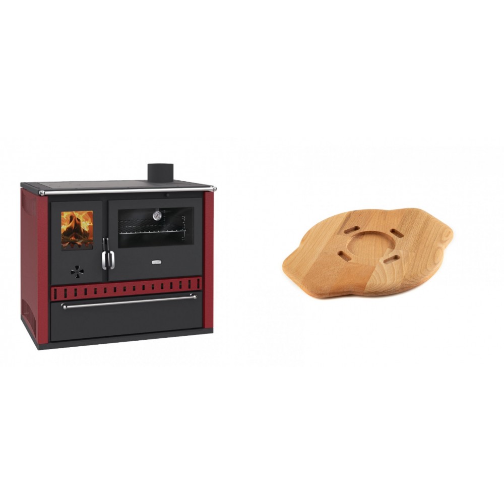 Set Küchenofen / Küchenhexe Prity GT Rot, mit Schublade, Leistung 15 kW + Holz untersetzer für gusseisenplatte Solagio HSYSAK20