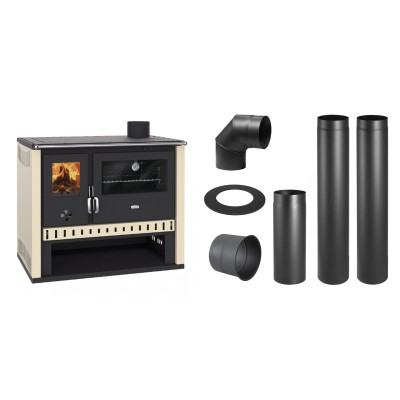 Set Küchenofen / Küchenhexe Prity GT, Leistung 15 kW + Schornstein Bausatz PARKANEX, Stahl Ø150, Dicke 2mm - Kaminofen - Holzofen mit Backfach