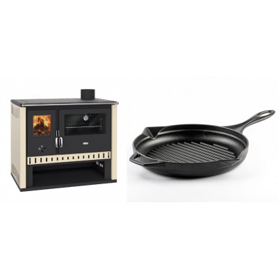 Set Küchenofen / Küchenhexe Prity GT, Leistung 15 kW + Emaillierte grillpfanne Gusseisen Solagio, Black Onyx, Ф28cm - Kaminofen - Holzofen mit Backfach