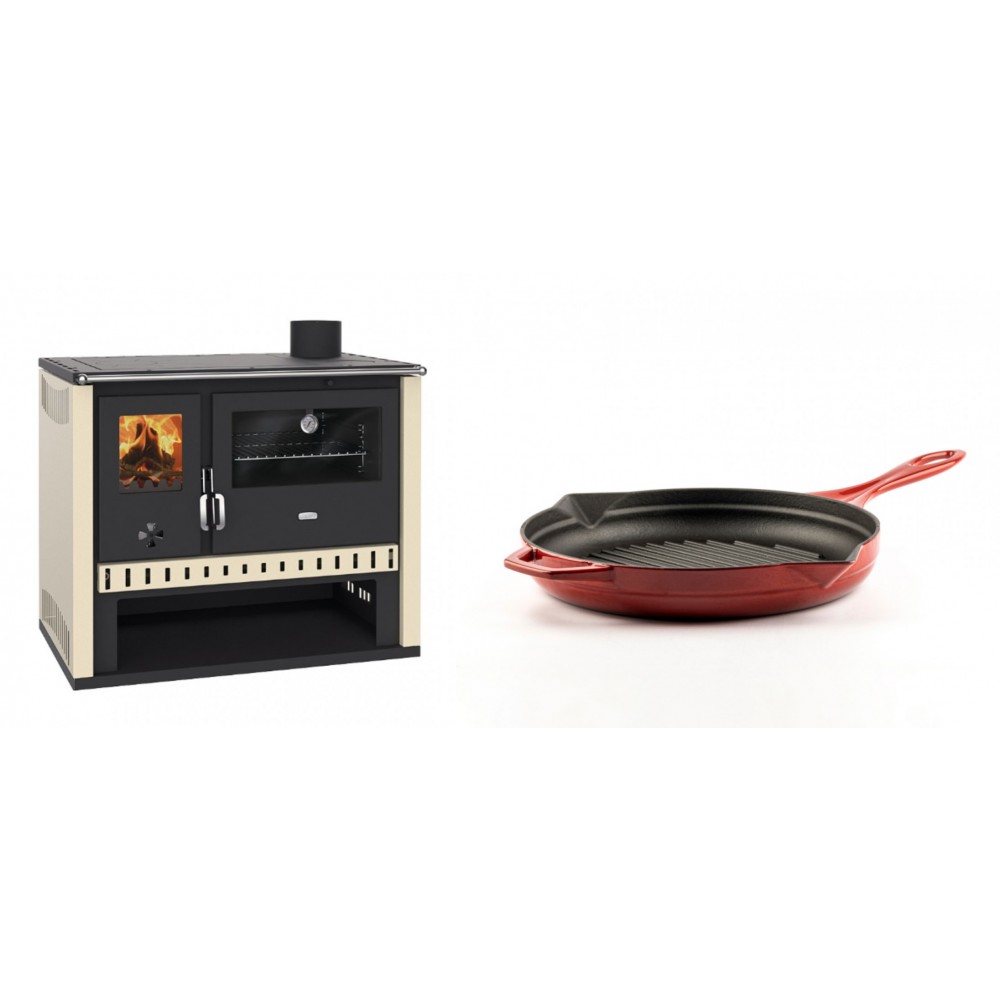 Set Küchenofen / Küchenhexe Prity GT, Leistung 15 kW + Emaillierte grillpfanne Gusseisen Solagio, Rubin, Ф24cm | Kaminofen - Holzofen mit Backfach | Kaminofen |