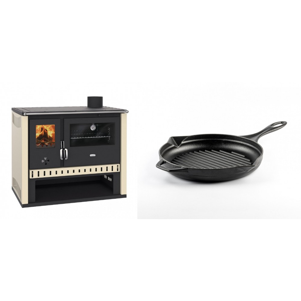 Set Küchenofen / Küchenhexe Prity GT, Leistung 15 kW + Emaillierte grillpfanne Gusseisen Solagio, Black Onyx, Ф24cm | Kaminofen - Holzofen mit Backfach | Kaminofen |