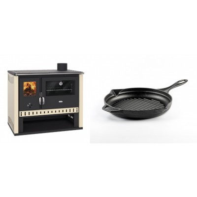 Set Küchenofen / Küchenhexe Prity GT, Leistung 15 kW + Emaillierte grillpfanne Gusseisen Solagio, Black Onyx, Ф24cm - Kaminofen - Holzofen mit Backfach