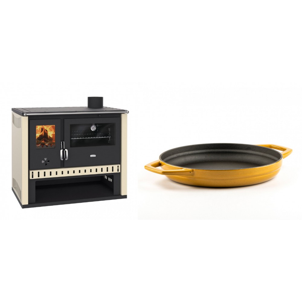 Set Küchenofen / Küchenhexe Prity GT, Leistung 15 kW + Emaillierte gusseisenpfanne mit zwei Griffen Solagio, Dijon, Ф22cm