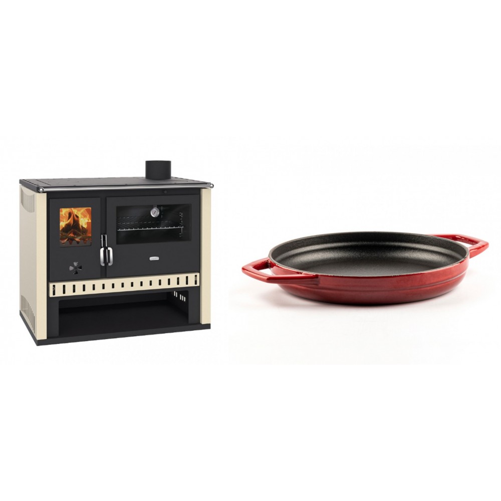 Set Küchenofen / Küchenhexe Prity GT, Leistung 15 kW + Emaillierte gusseisenpfanne mit zwei Griffen Solagio, Rubin, Ф22cm