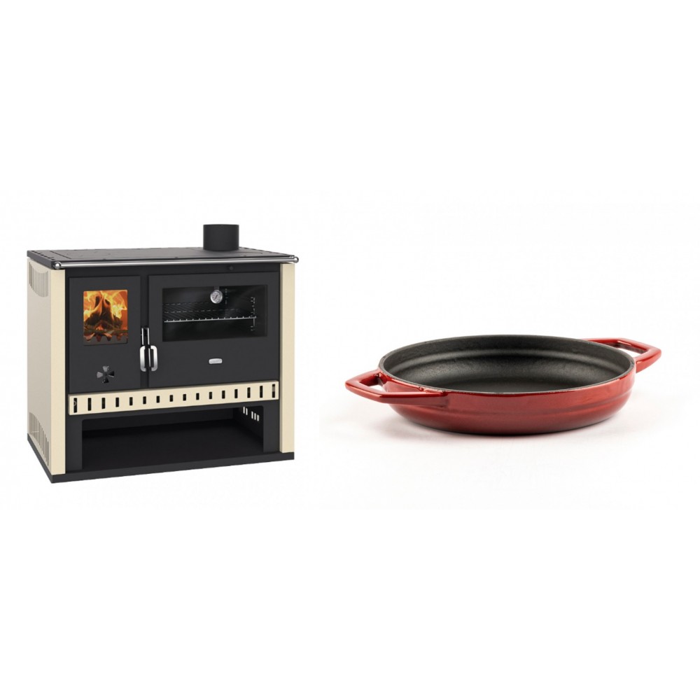 Set Küchenofen / Küchenhexe Prity GT, Leistung 15 kW + Emaillierte gusseisenpfanne mit zwei Griffen Solagio, Rubin, Ф19cm | Kaminofen - Holzofen mit Backfach | Kaminofen |