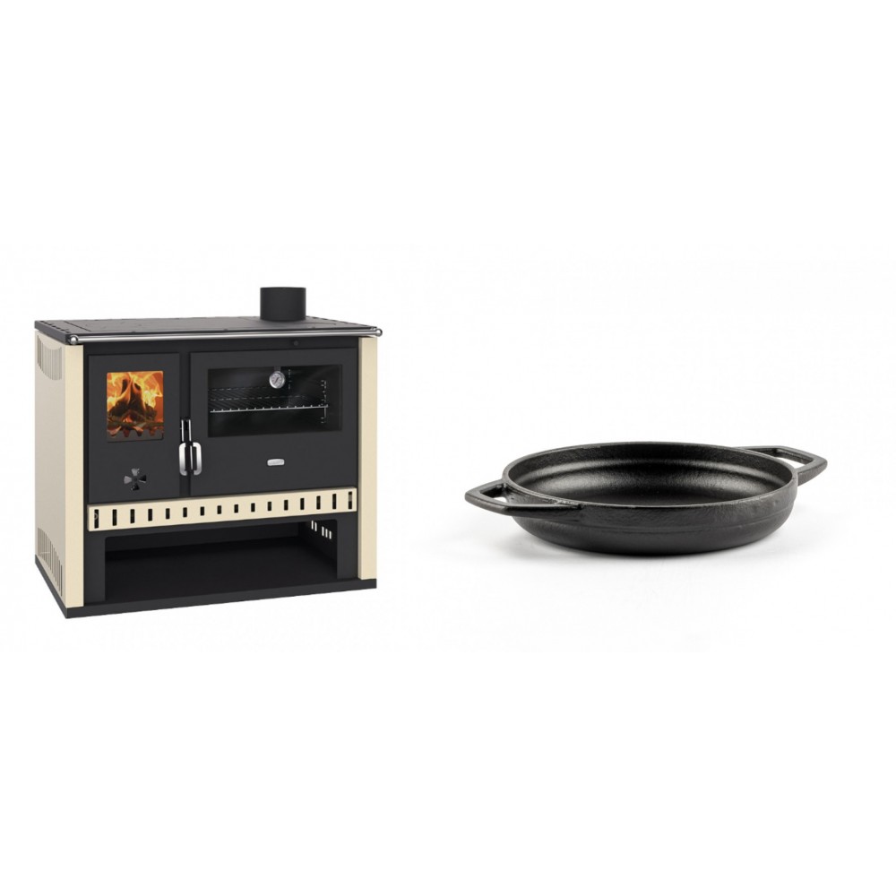 Set Küchenofen / Küchenhexe Prity GT, Leistung 15 kW + Emaillierte gusseisenpfanne mit zwei Griffen Solagio, Black Onyx, Ф16cm | Kaminofen - Holzofen mit Backfach | Kaminofen |