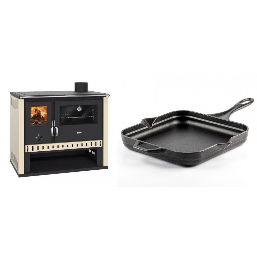 Set Küchenofen / Küchenhexe Prity GT, Leistung 15 kW + Emaillierte Gusseisenpfanne Solagio, Black Onyx, 28x28cm | Kaminofen - Holzofen mit Backfach | Kaminofen |