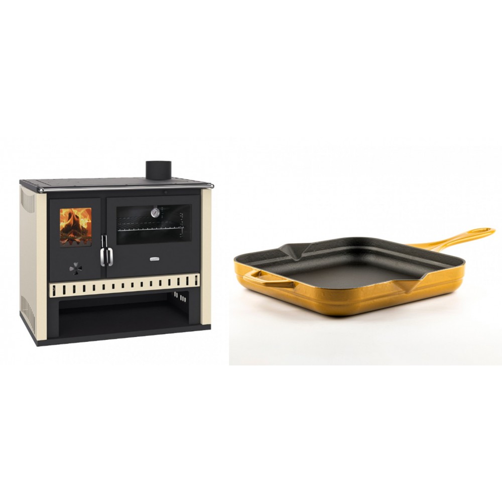 Set Küchenofen / Küchenhexe Prity GT, Leistung 15 kW + Emaillierte Gusseisenpfanne Solagio, Dijon, 28x28cm