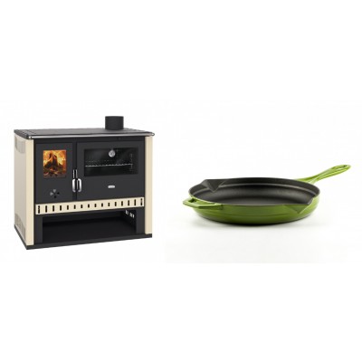 Set Küchenofen / Küchenhexe Prity GT, Leistung 15 kW + Emaillierte Gusseisenpfanne Solagio, Bamboo, Ф24cm - Kaminofen - Holzofen mit Backfach