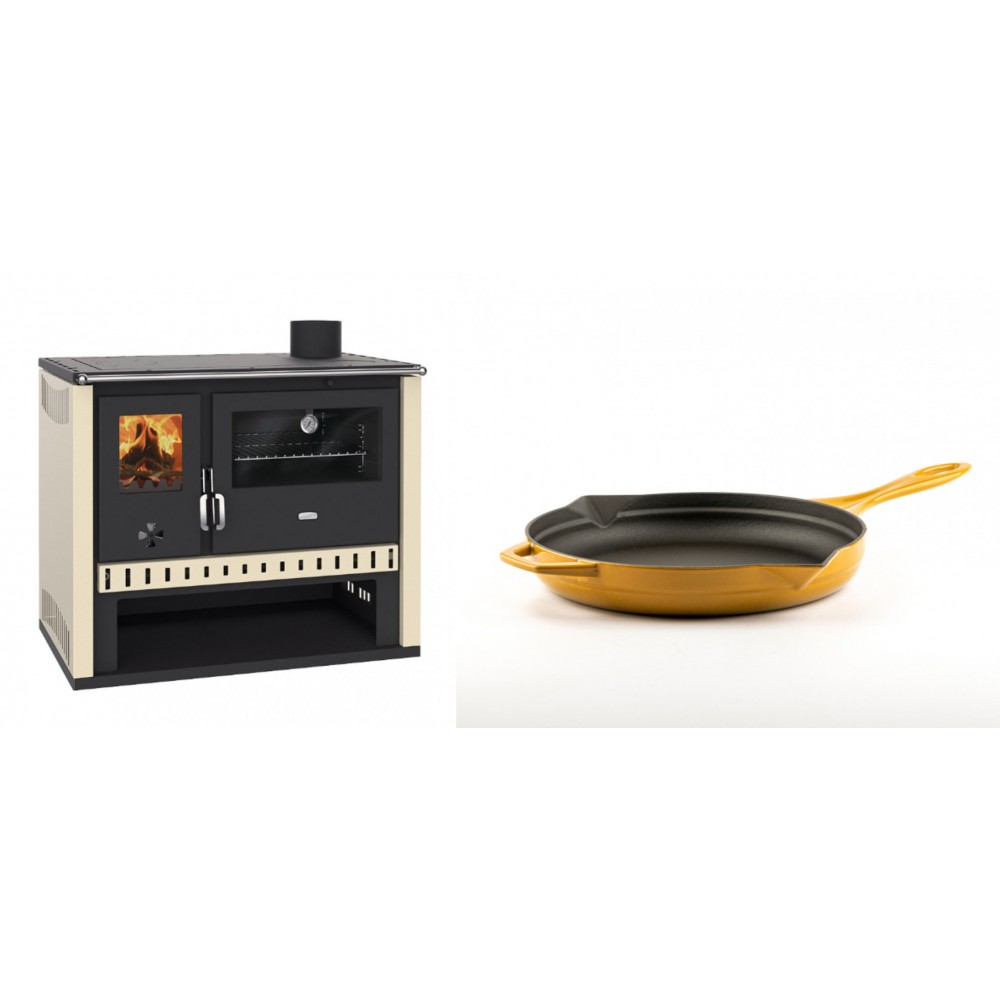Set Küchenofen / Küchenhexe Prity GT, Leistung 15 kW + Emaillierte Gusseisenpfanne Solagio, Dijon, Ф24cm | Kaminofen - Holzofen mit Backfach | Kaminofen |