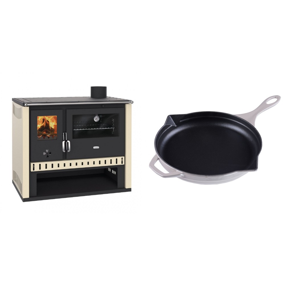 Set Küchenofen / Küchenhexe Prity GT, Leistung 15 kW + Emaillierte Gusseisenpfanne Solagio, Ivory, Ф28cm