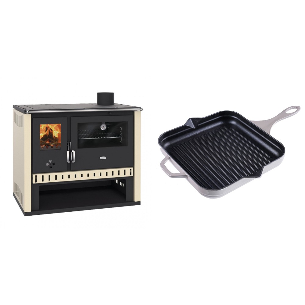 Set Küchenofen / Küchenhexe Prity GT, Leistung 15 kW + Emaillierte grillpfanne Gusseisen Solagio, Ivory, 28x28cm