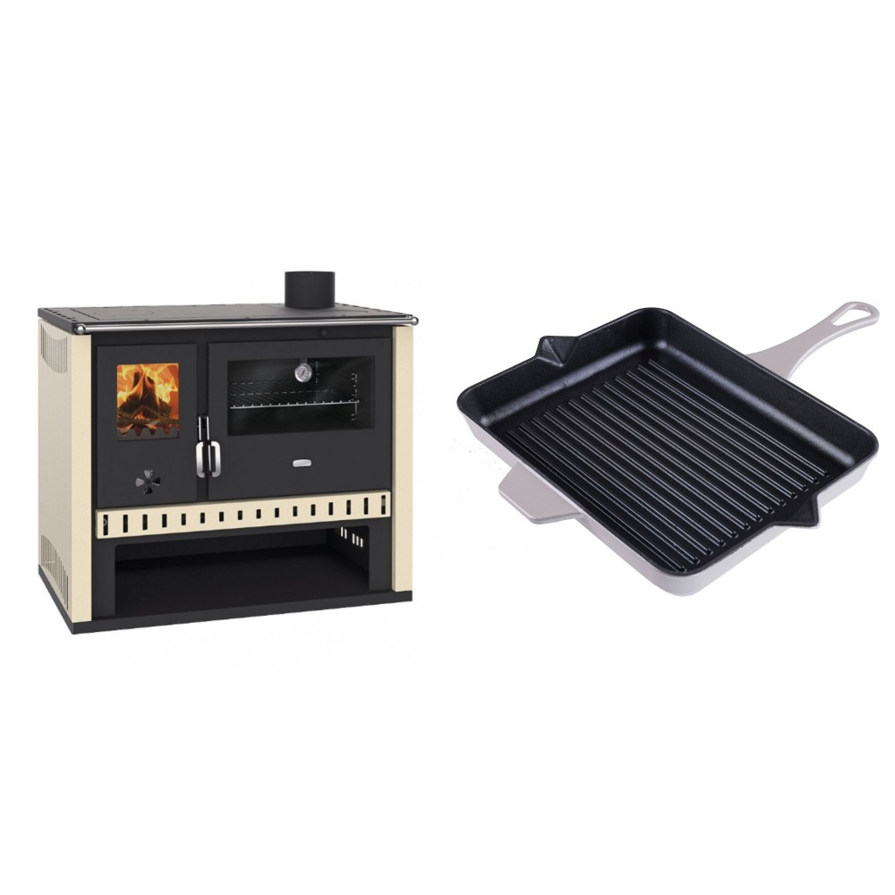 Set Küchenofen / Küchenhexe Prity GT, Leistung 15 kW + Emaillierte grillpfanne Gusseisen Solagio, Ivory, 26x32cm